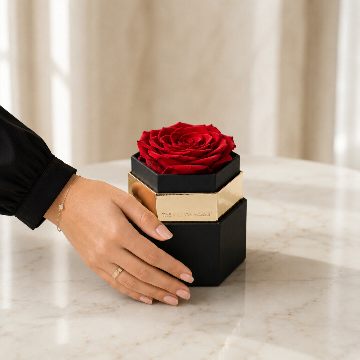 One in a Million™ Black Hexagon Box | Red Rose
