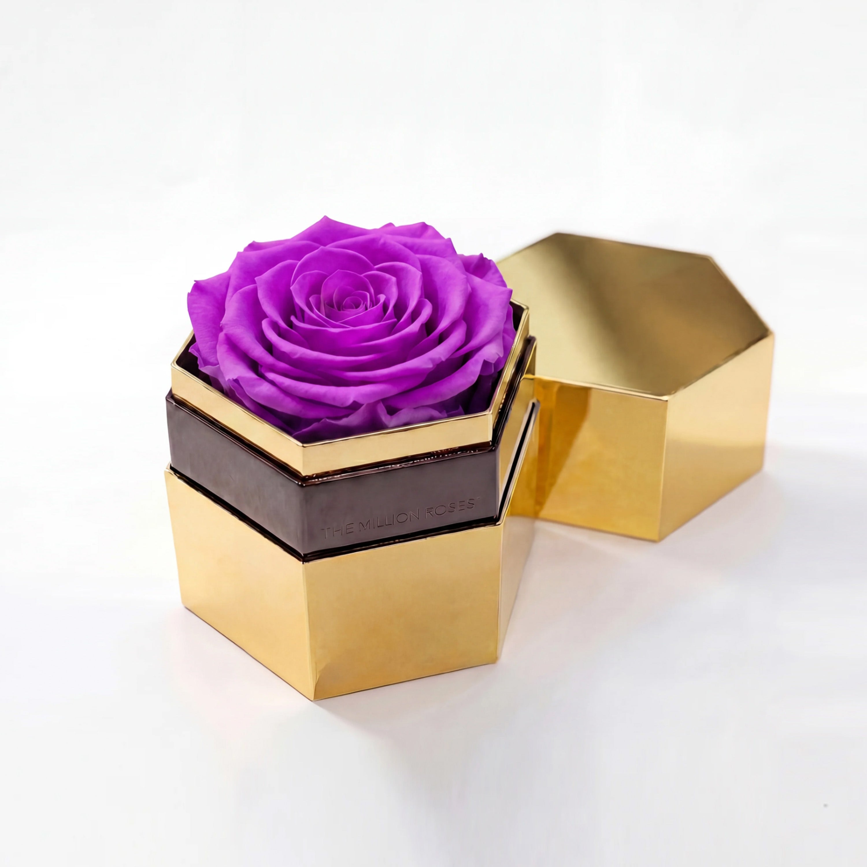 One in a Million™ Mirror Gold Hexagon Box | Bright Purple Rose