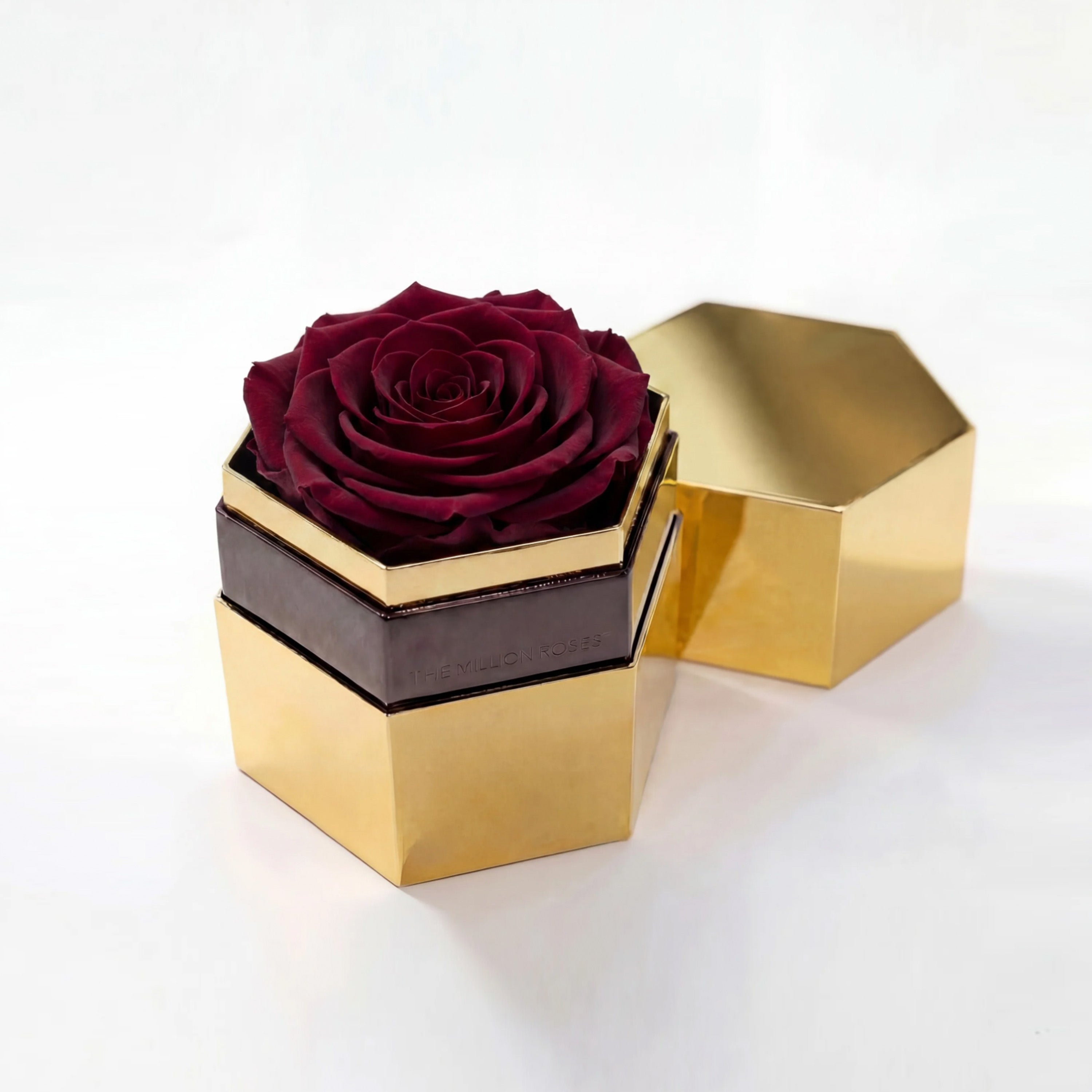One in a Million™ Mirror Gold Hexagon Box | Burgundy Rose