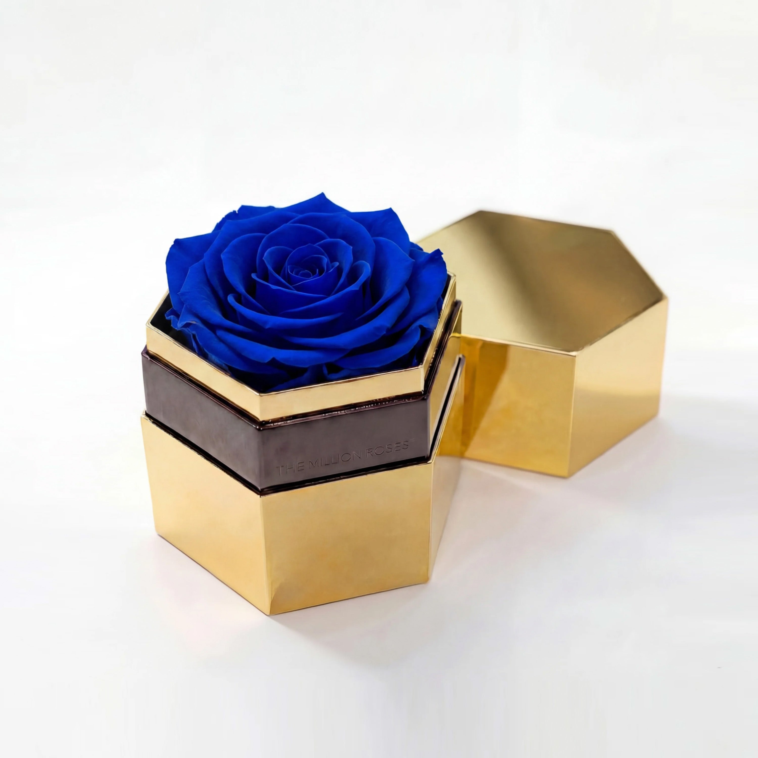 One in a Million™ Mirror Gold Hexagon Box | Royal Blue Rose