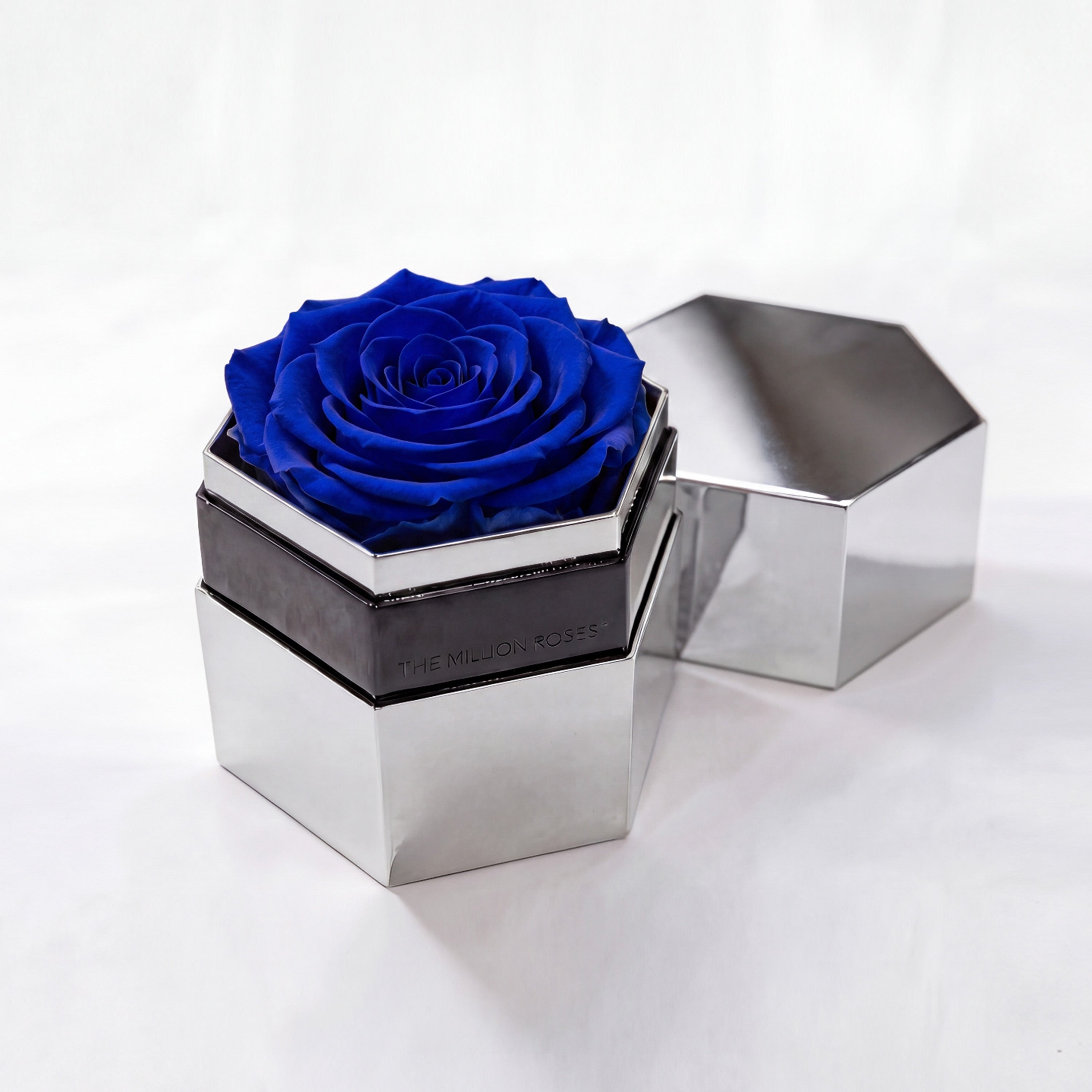 One in a Million™ Mirror Silver Hexagon Box | Royal Blue Rose