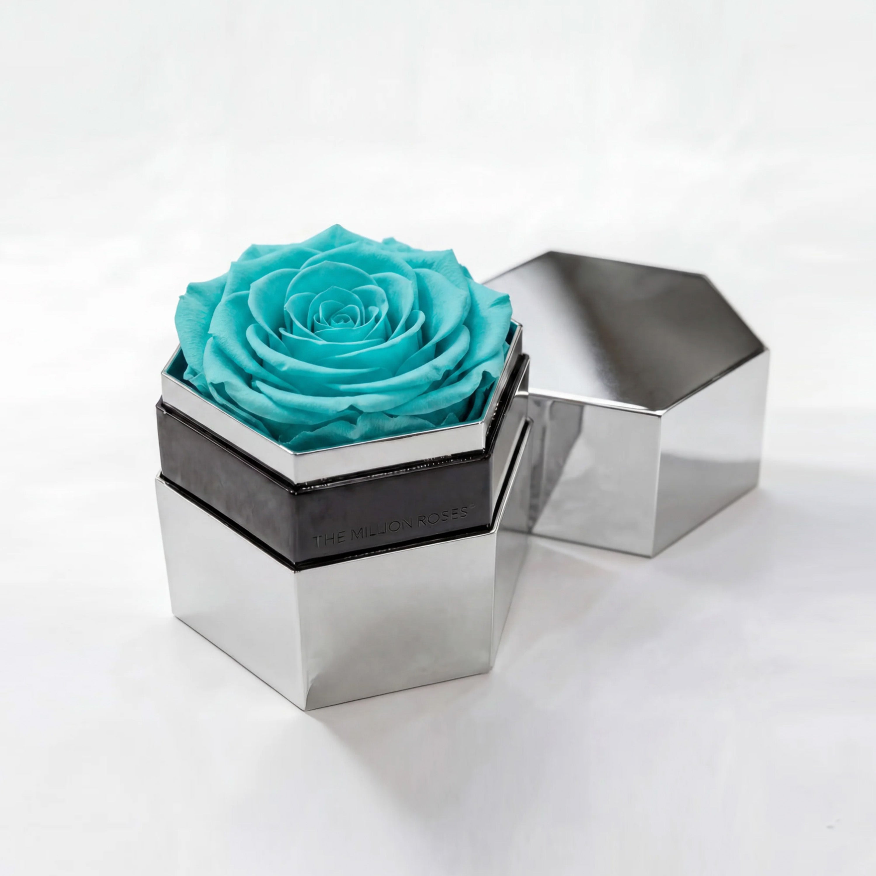 One in a Million™ Mirror Silver Hexagon Box | Turquoise Rose
