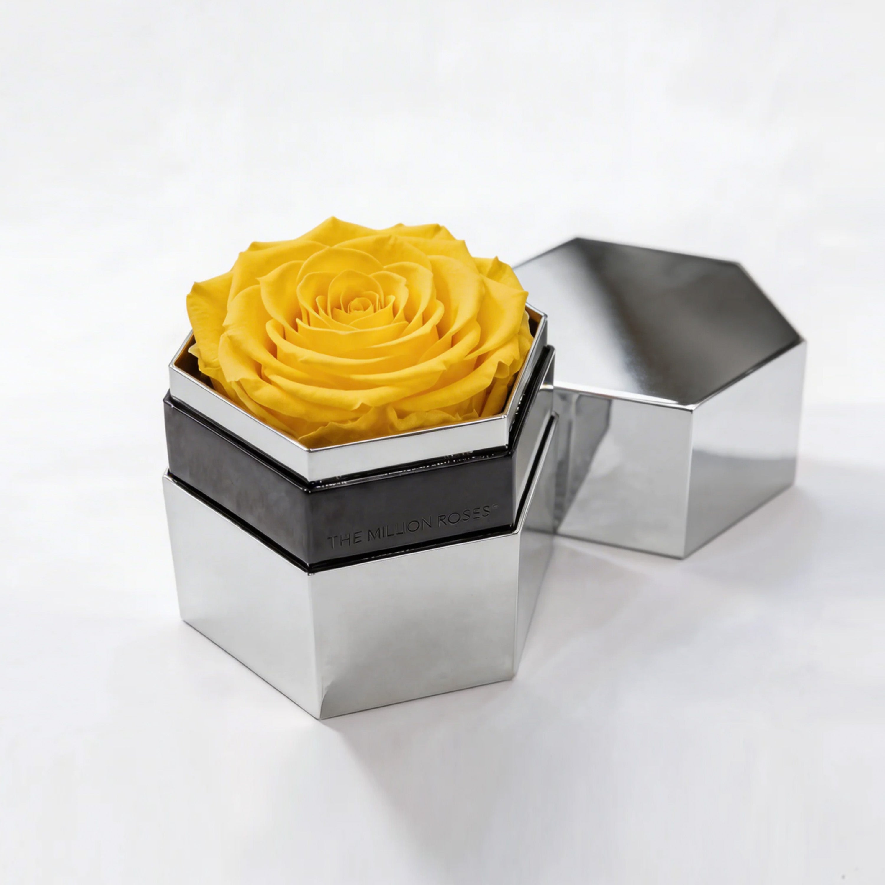 One in a Million™ Mirror Silver Hexagon Box | Yellow Rose