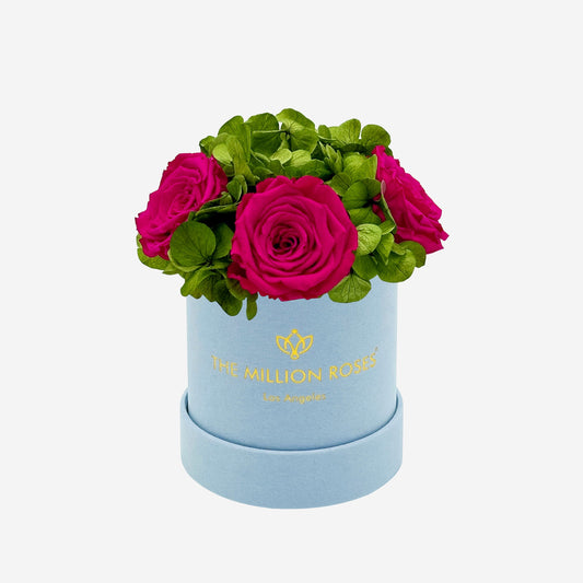 Basic Light Blue Suede Garden Box | Hot Pink Roses