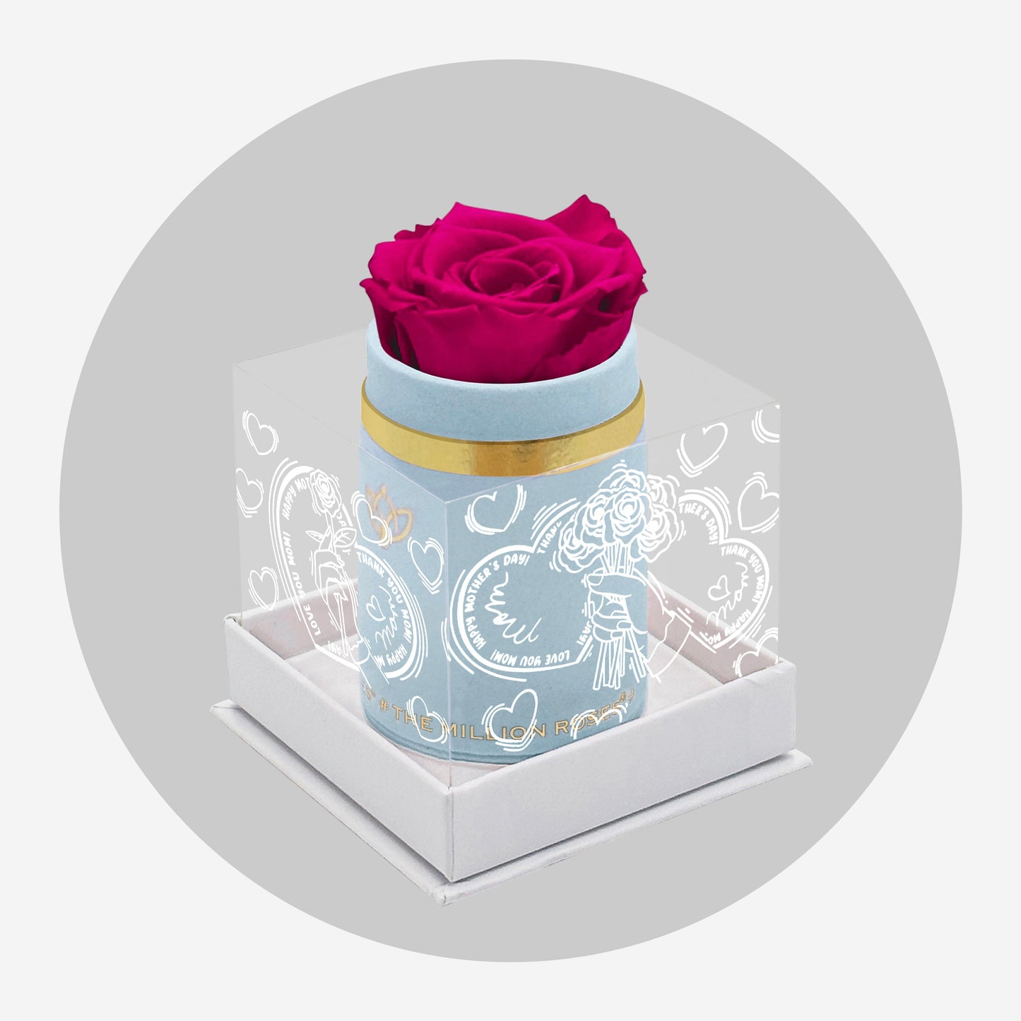 Single Light Blue Suede Box | Limited Mother's Love Edition | Hot Pink Rose