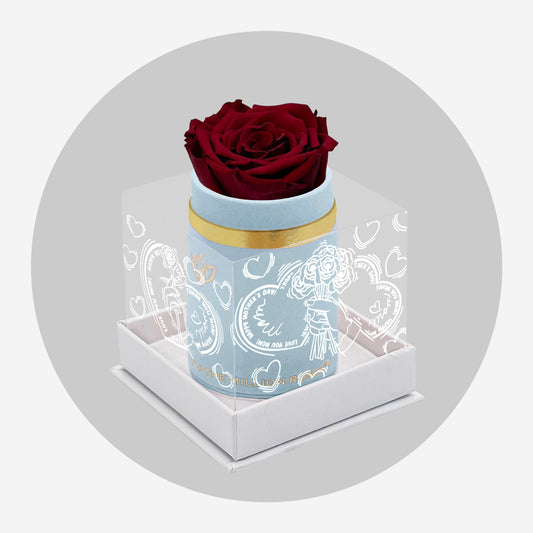 Single Světle Modrý Suede Box | Limited Mother's Love Edition | Červená růže