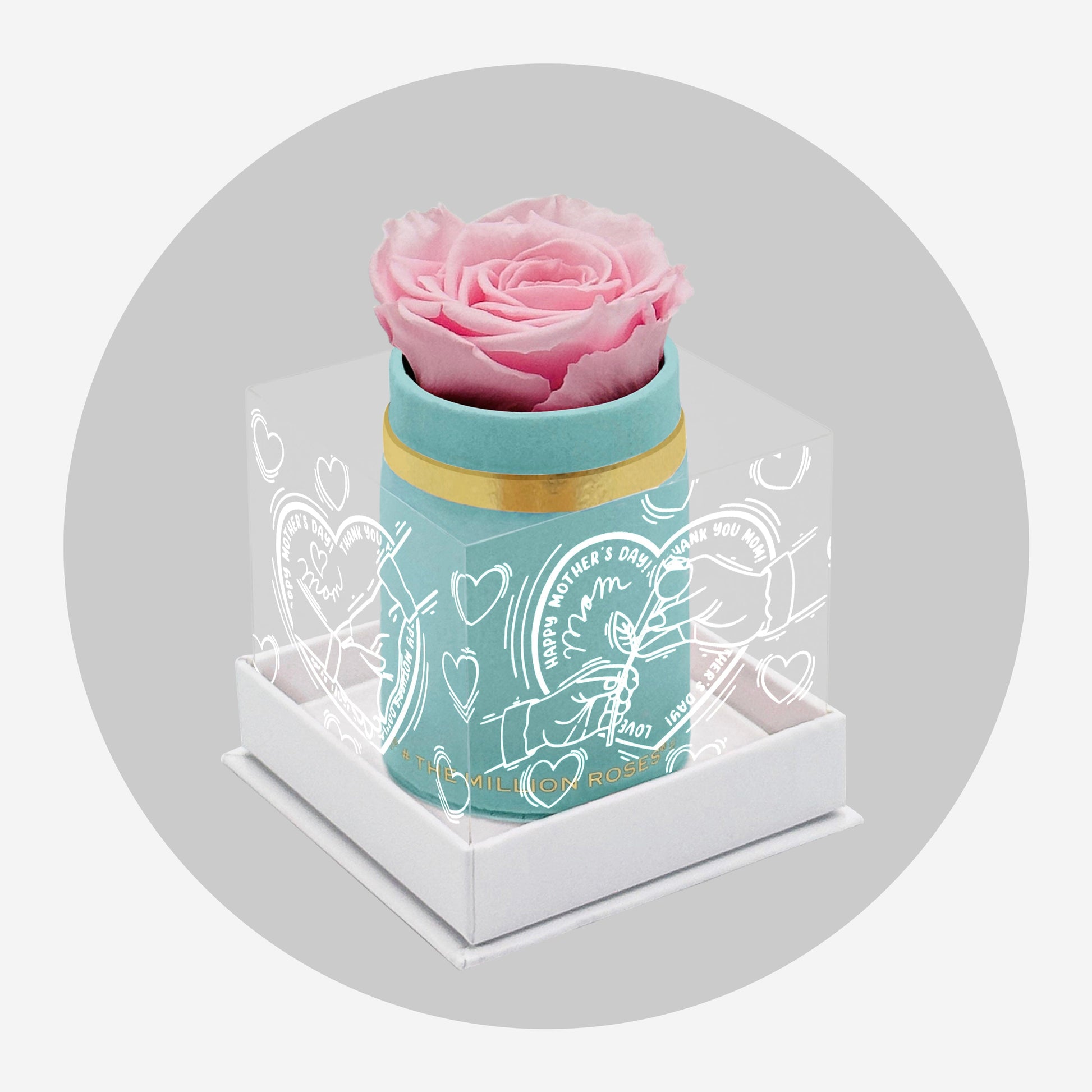 Single Mint Green Suede Box | Limited Mother's Love Edition | Light Pink Rose - The Million Roses