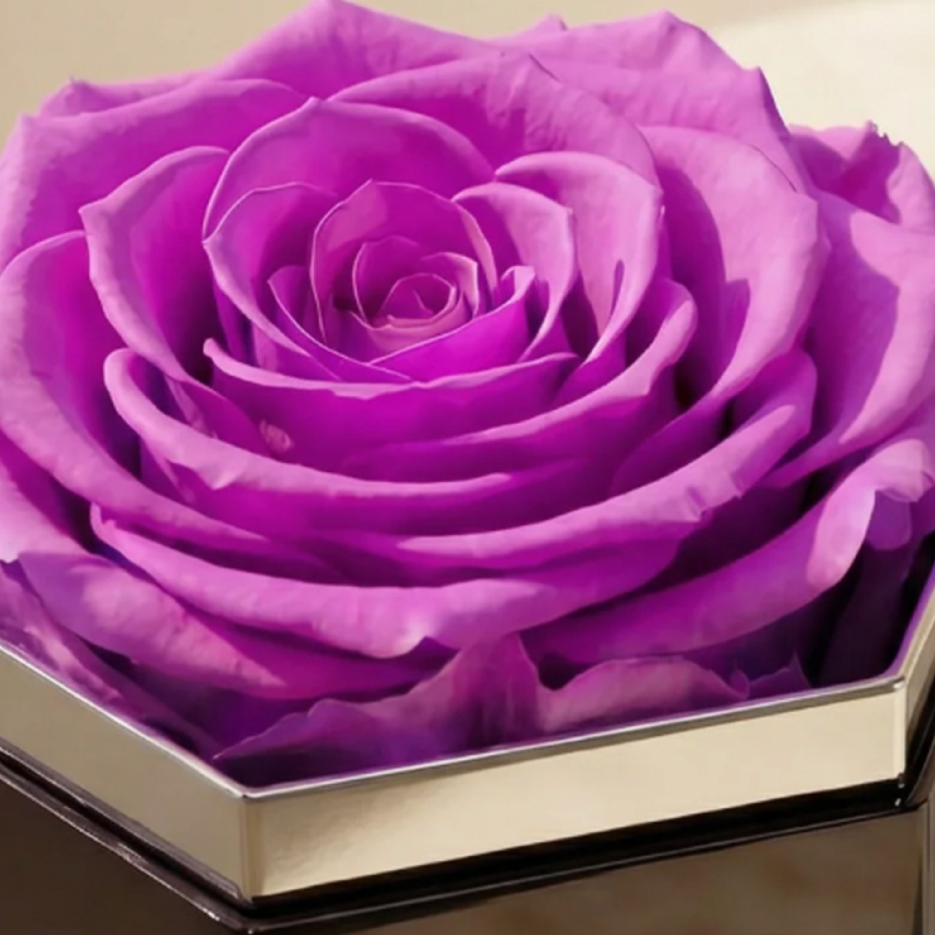One in a Million™ Mirror Silver Hexagon Box | Bright Purple Rose