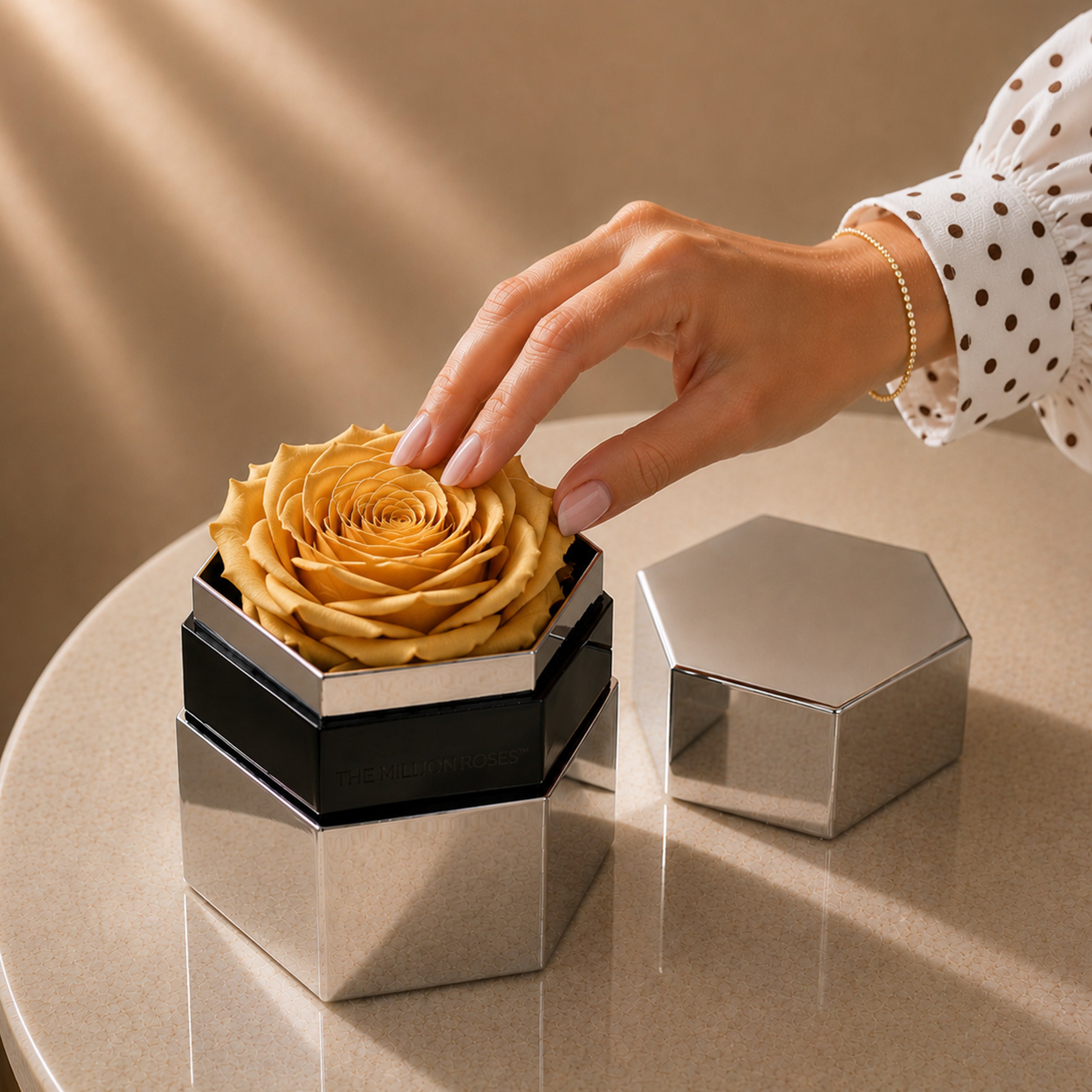 One in a Million™ Mirror Silver Hexagon Box | Gold Rose