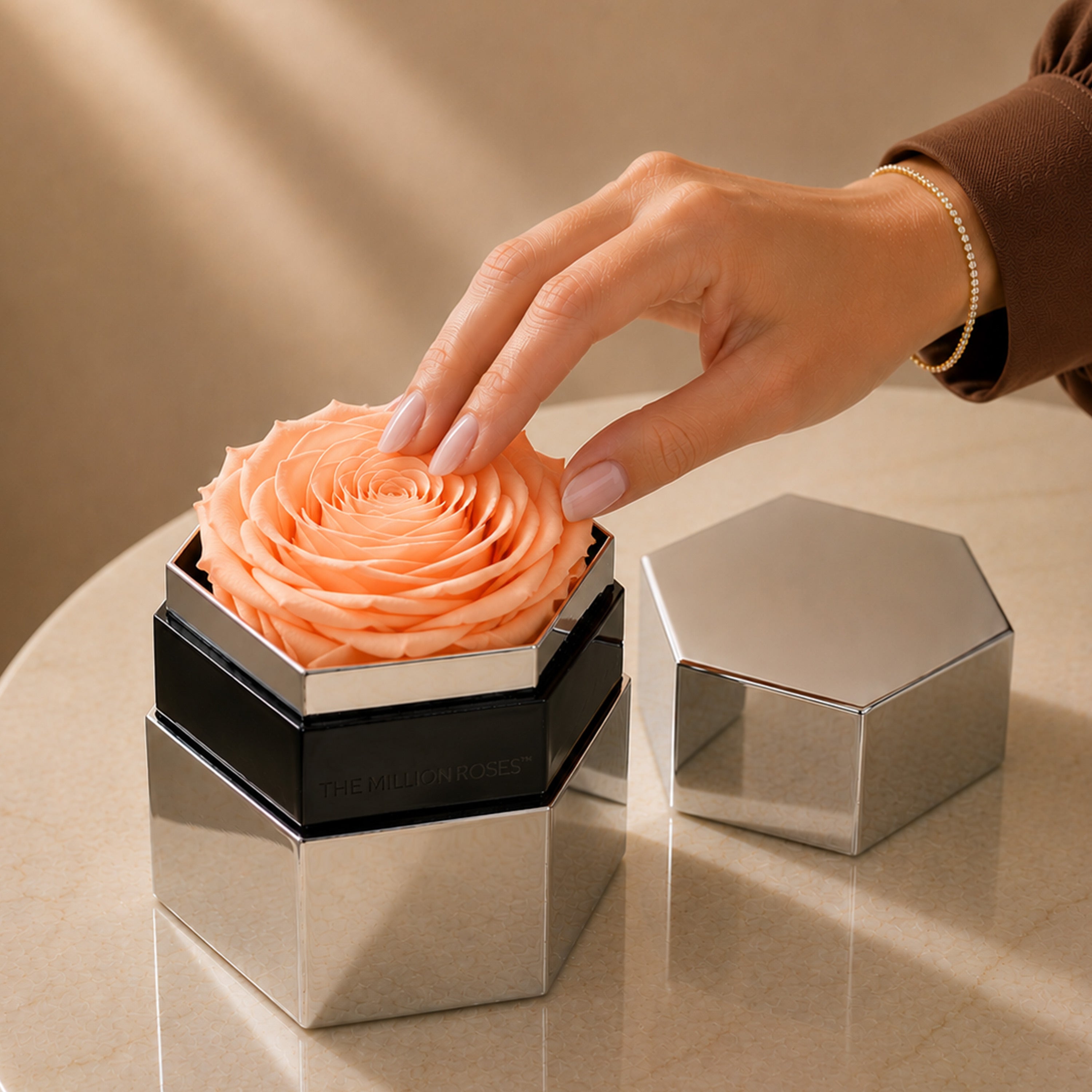 One in a Million™ Mirror Silver Hexagon Box | Peach Rose