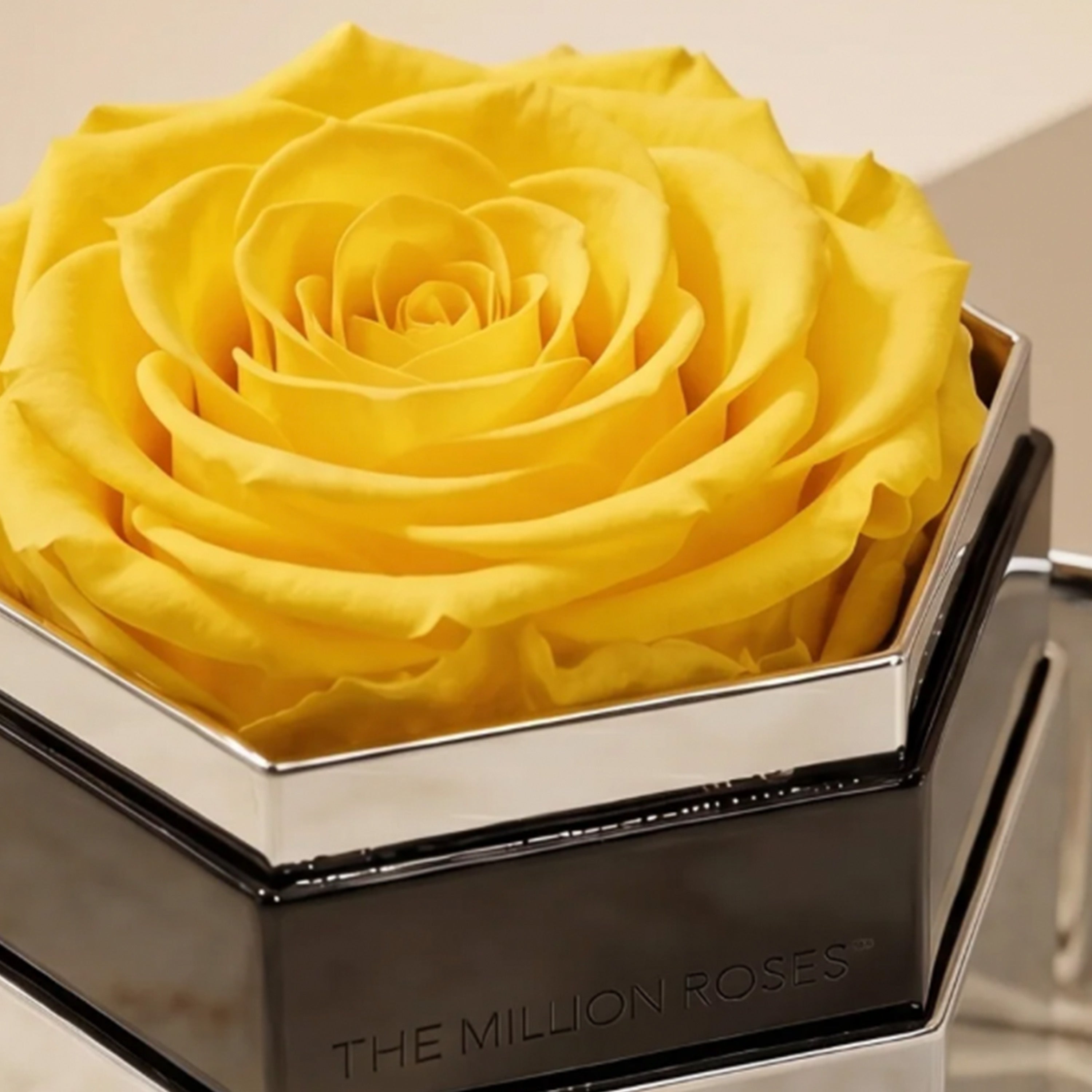 One in a Million™ Mirror Silver Hexagon Box | Yellow Rose