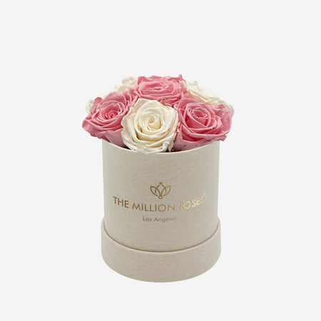 Cutie de piele întoarsă bej Basic | Trandafiri roz deschis și albi