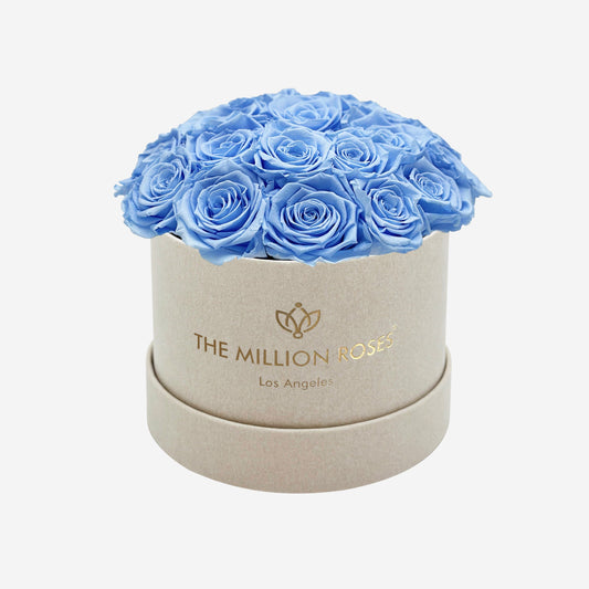 Classic Béžový Suede Dome Box | Světle modré růže