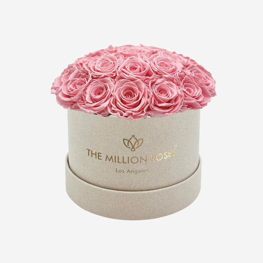Classic Beige Suede Dome Box | Light Pink Roses
