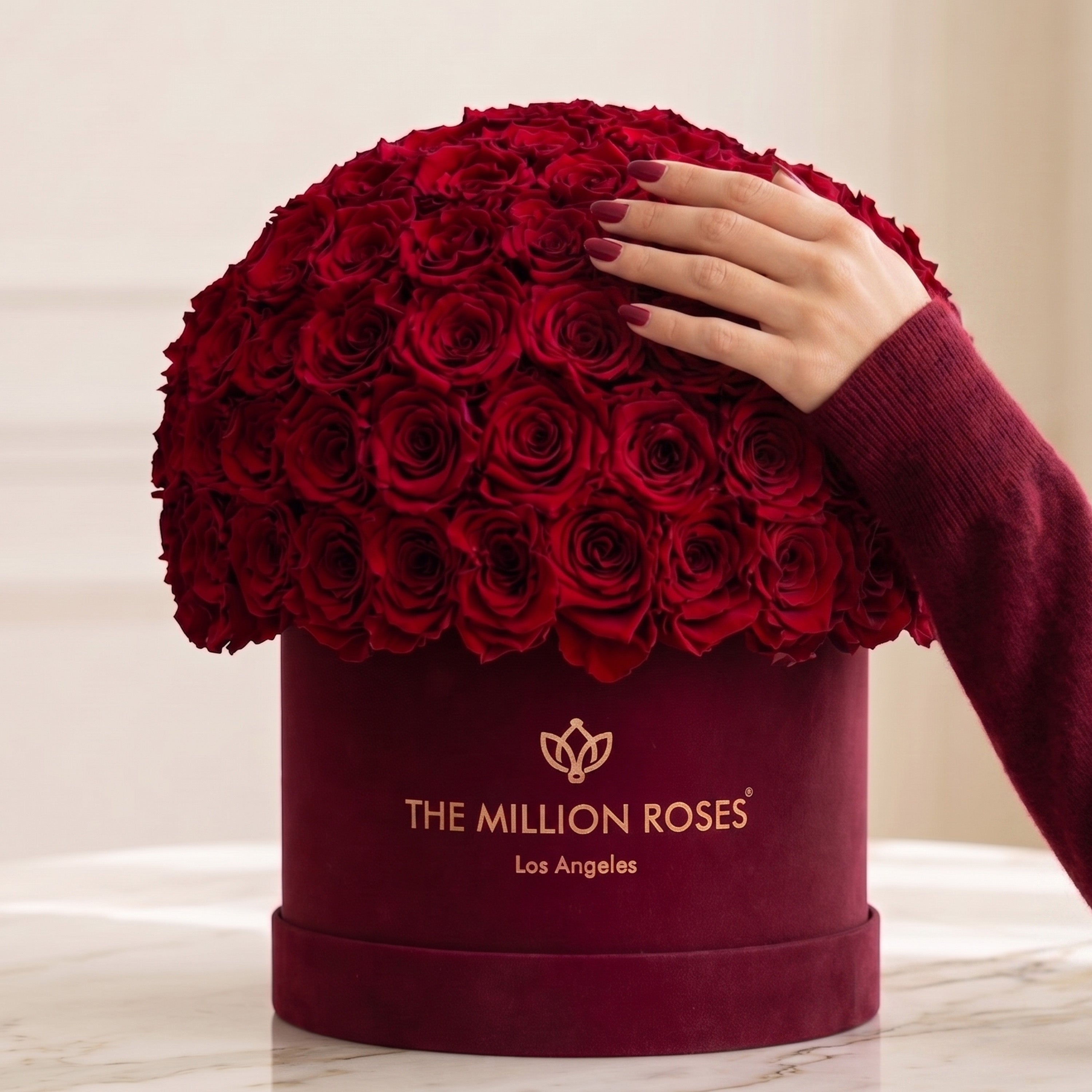 Classic Bordeaux Suede Superdome Box | Red Roses