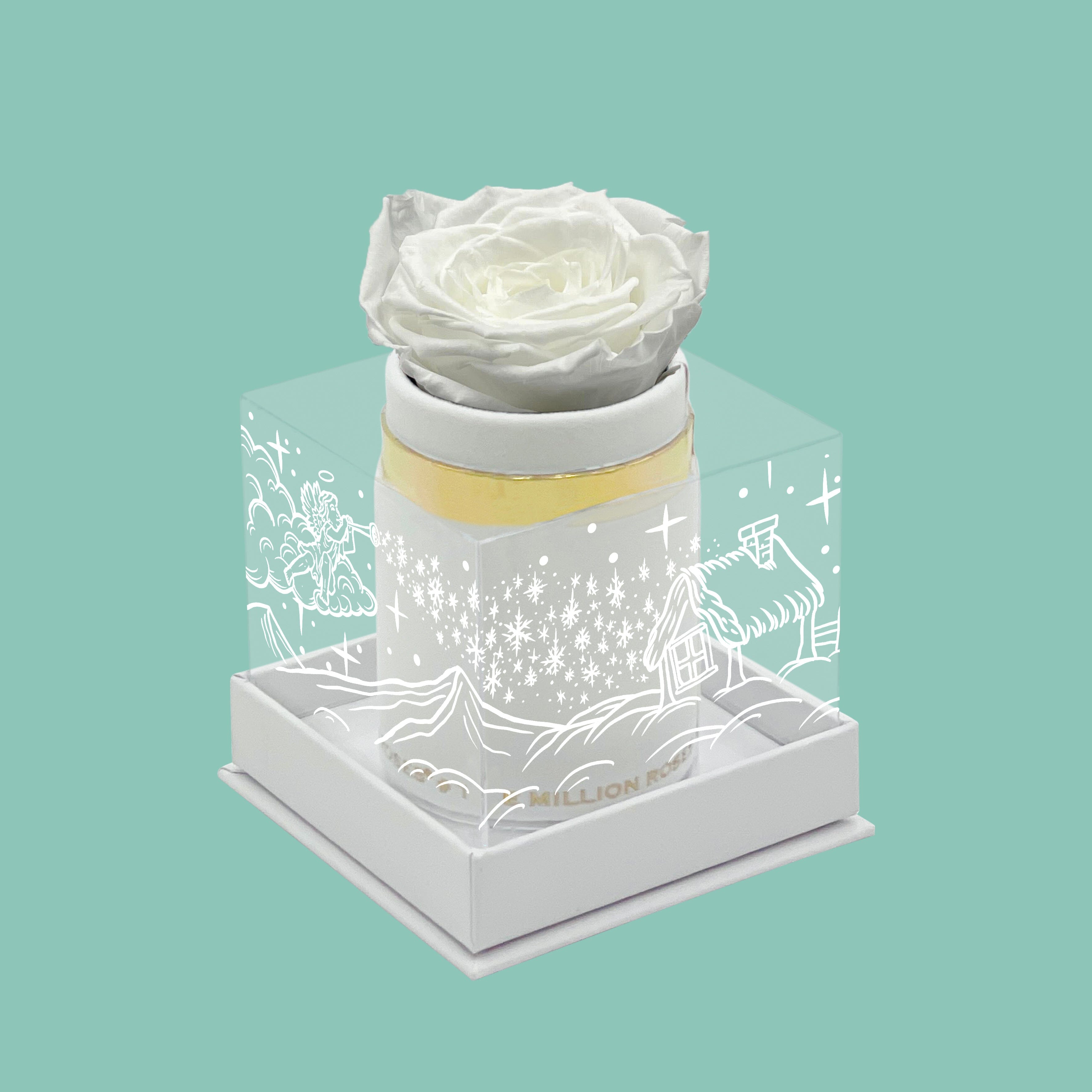 Scatola singola in pelle scamosciata bianca | Edizione Limitata per le Feste | Rosa Bianca