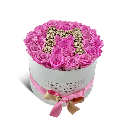 Supreme White Box | Mother's Day Edition | Candy Pink & Gold Roses | M - The Million Roses