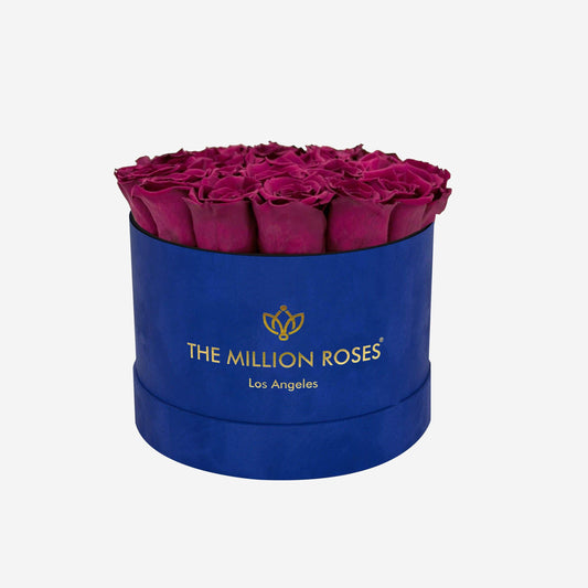 Classic Royal Blue Suede Box | Magenta Roses - The Million Roses