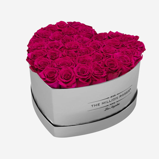 Heart Mirror Silver Box | Magenta Roses - The Million Roses