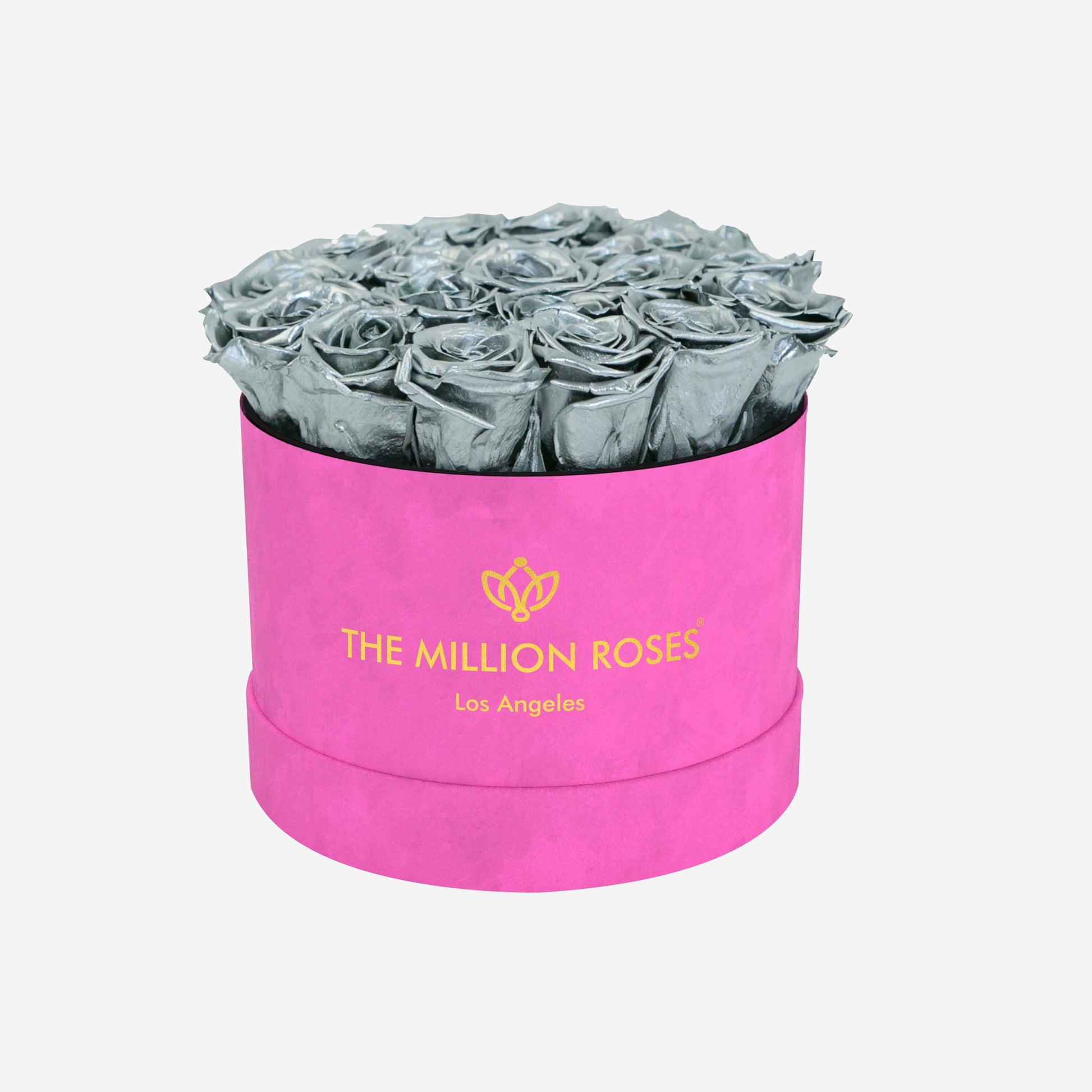 Classic Hot Pink Suede Box | Silver Roses - The Million Roses