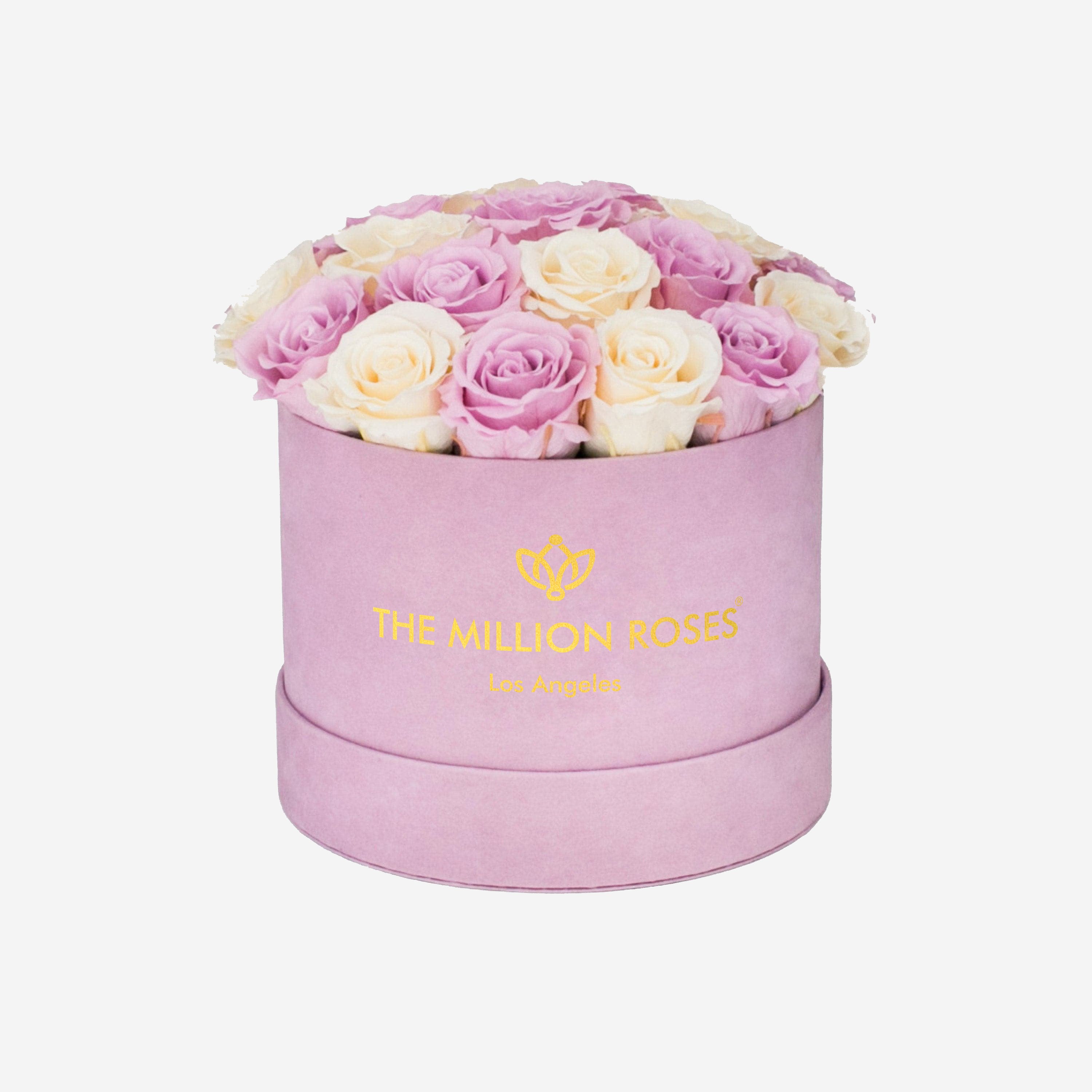 Classic Light Pink Suede Dome Box | White & Pink Roses - The Million Roses