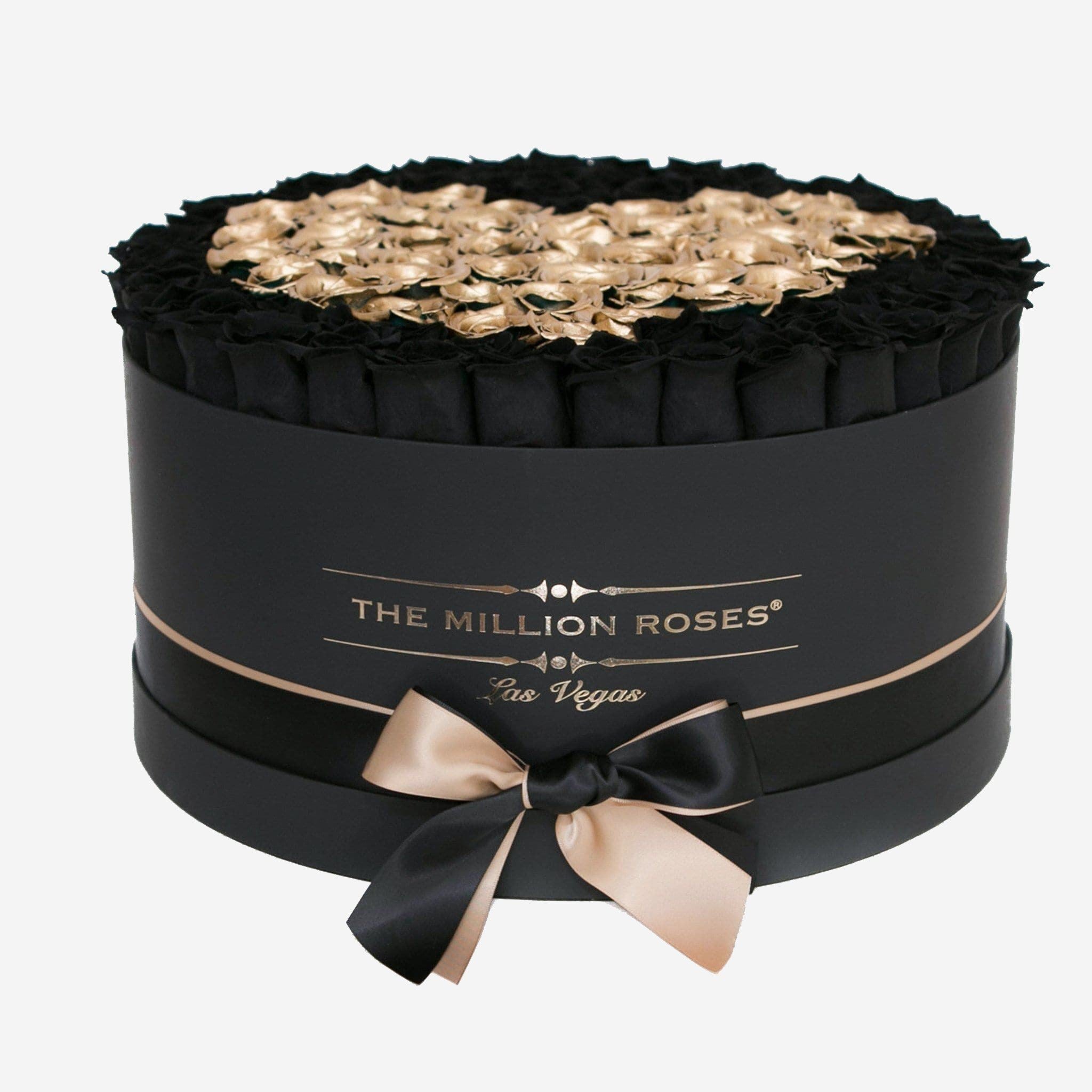 Deluxe Black Box | Black & 24K Gold Roses | Heart - The Million Roses