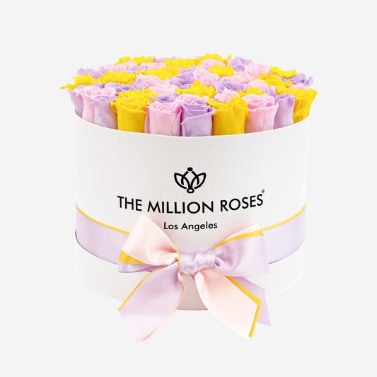 Supreme White Box | Yellow & Pink & Lavender Roses - The Million Roses