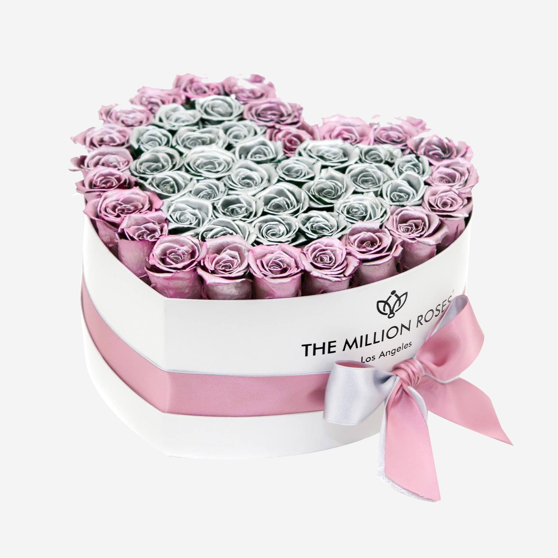 Heart White Box | Pink Gold & Silver Roses - The Million Roses