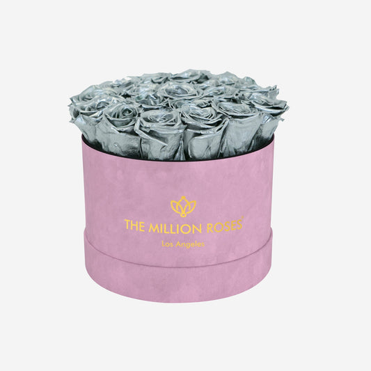 Classic Light Pink Suede Box | Silver Roses - The Million Roses