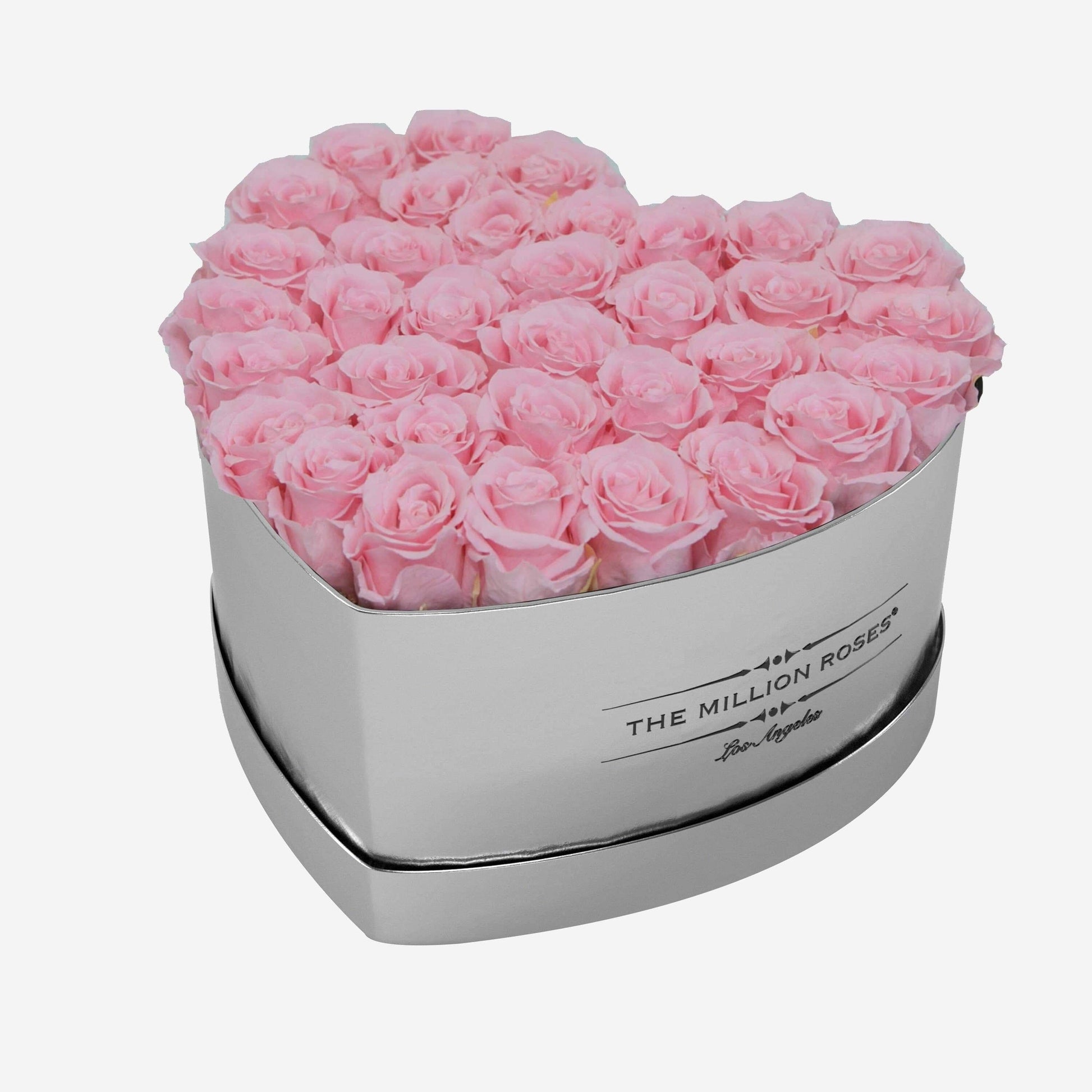 Heart Mirror Silver Box | Light Pink Roses - The Million Roses
