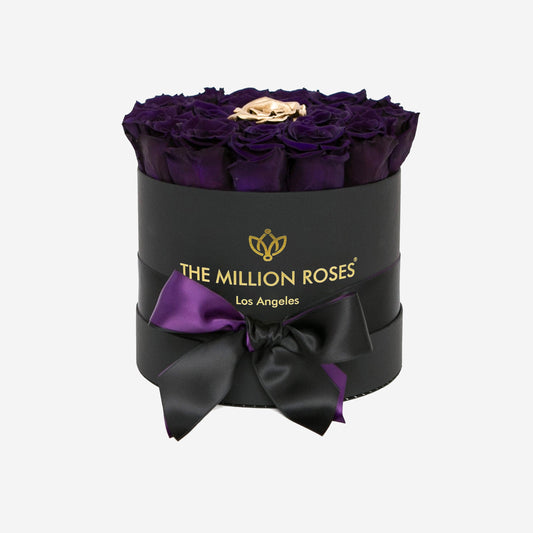 Classic Black Box | Dark Purple & Gold Roses - The Million Roses