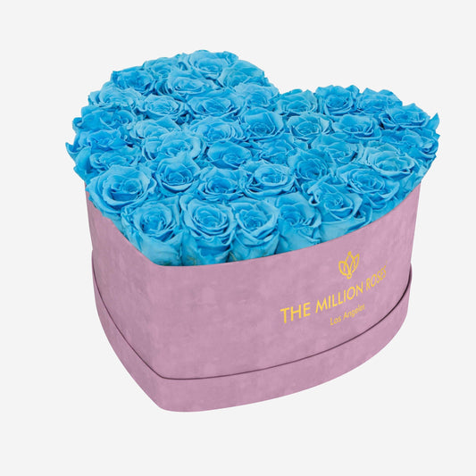 Heart Light Pink Suede Box | Light Blue Roses - The Million Roses