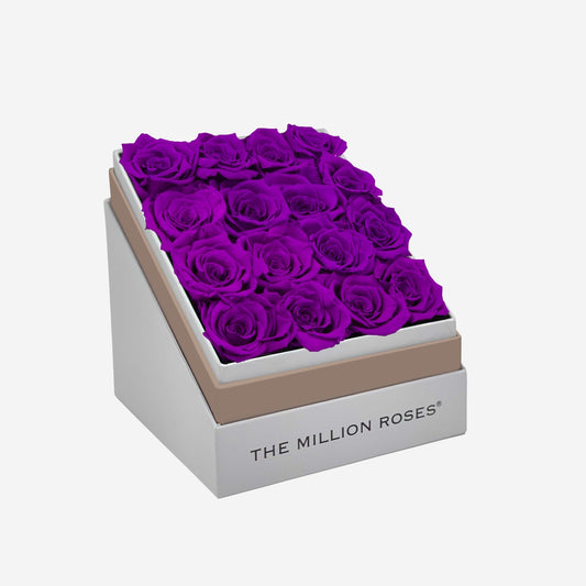 Square White Box | Bright Purple Roses - The Million Roses