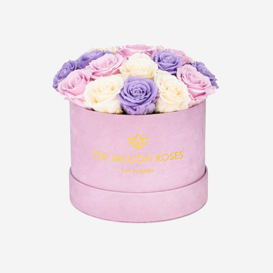 Classic Light Pink Suede Dome Box | Violet & Ivory & Pink Roses - The Million Roses