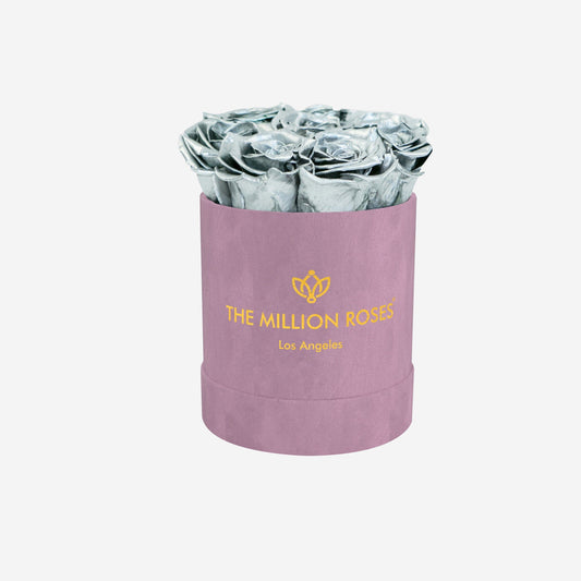 Basic Light Pink Suede Box | Silver Roses - The Million Roses