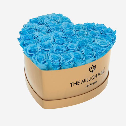 Heart Gold Box | Light Blue Roses - The Million Roses