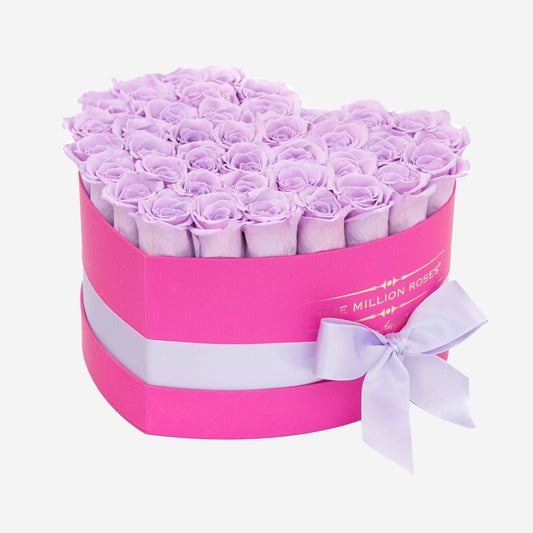 Heart Hot Pink Suede Box | Lavender Roses - The Million Roses
