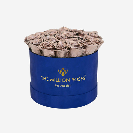 Classic Royal Blue Suede Box | Rose Gold Roses - The Million Roses