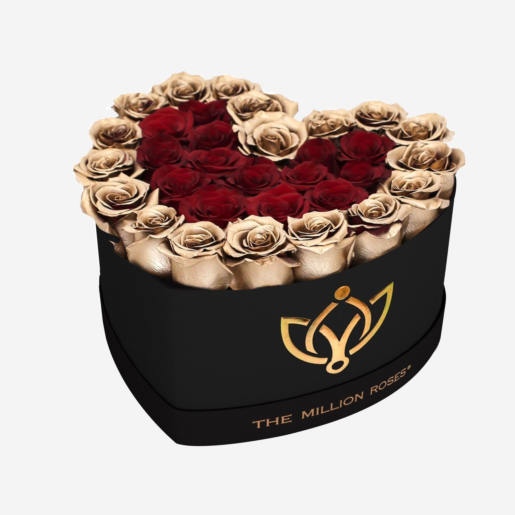 Heart Box | Schwarz | 24 Karat Goldrosen & rote Rosen