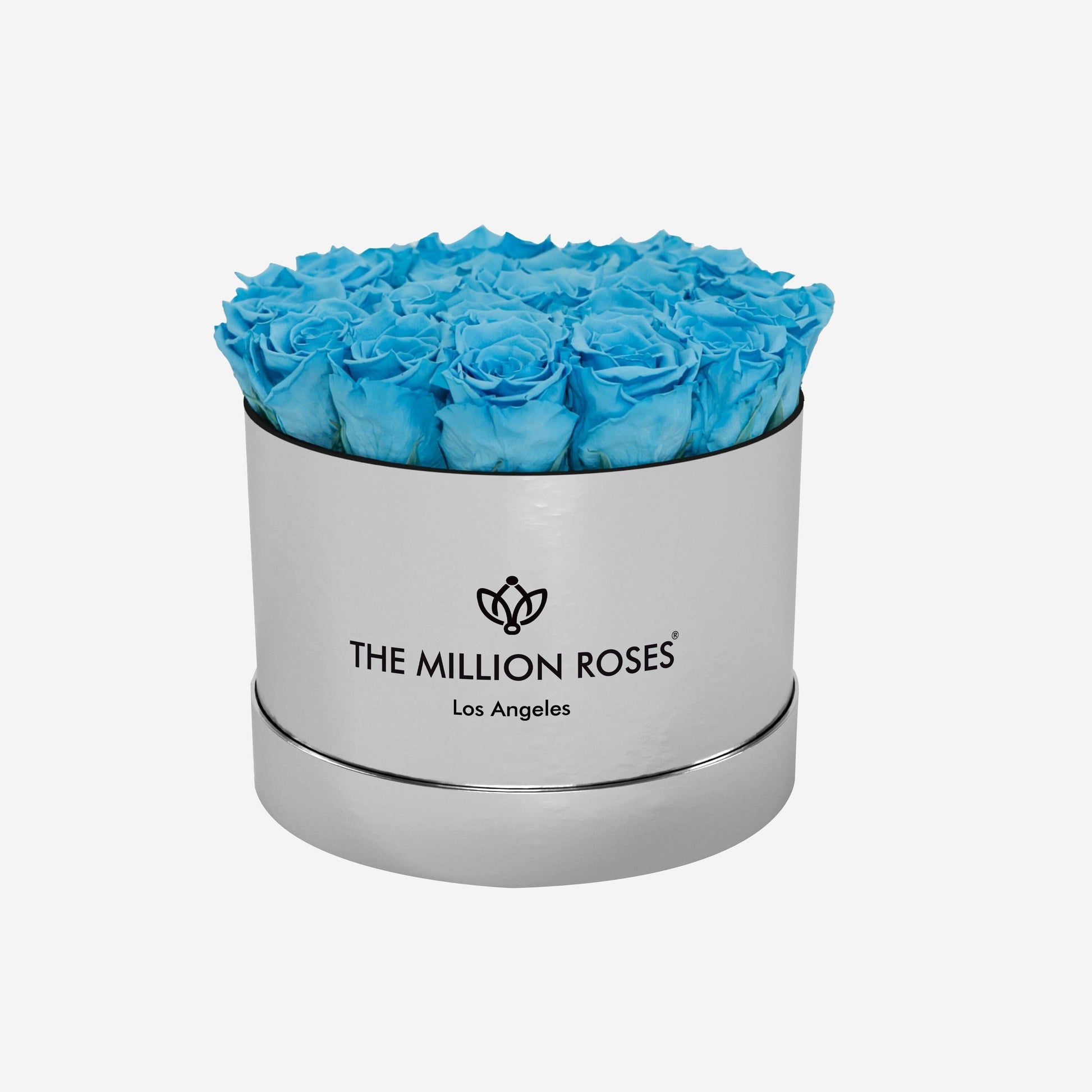 Classic Mirror Silver Box | Light Blue Roses - The Million Roses