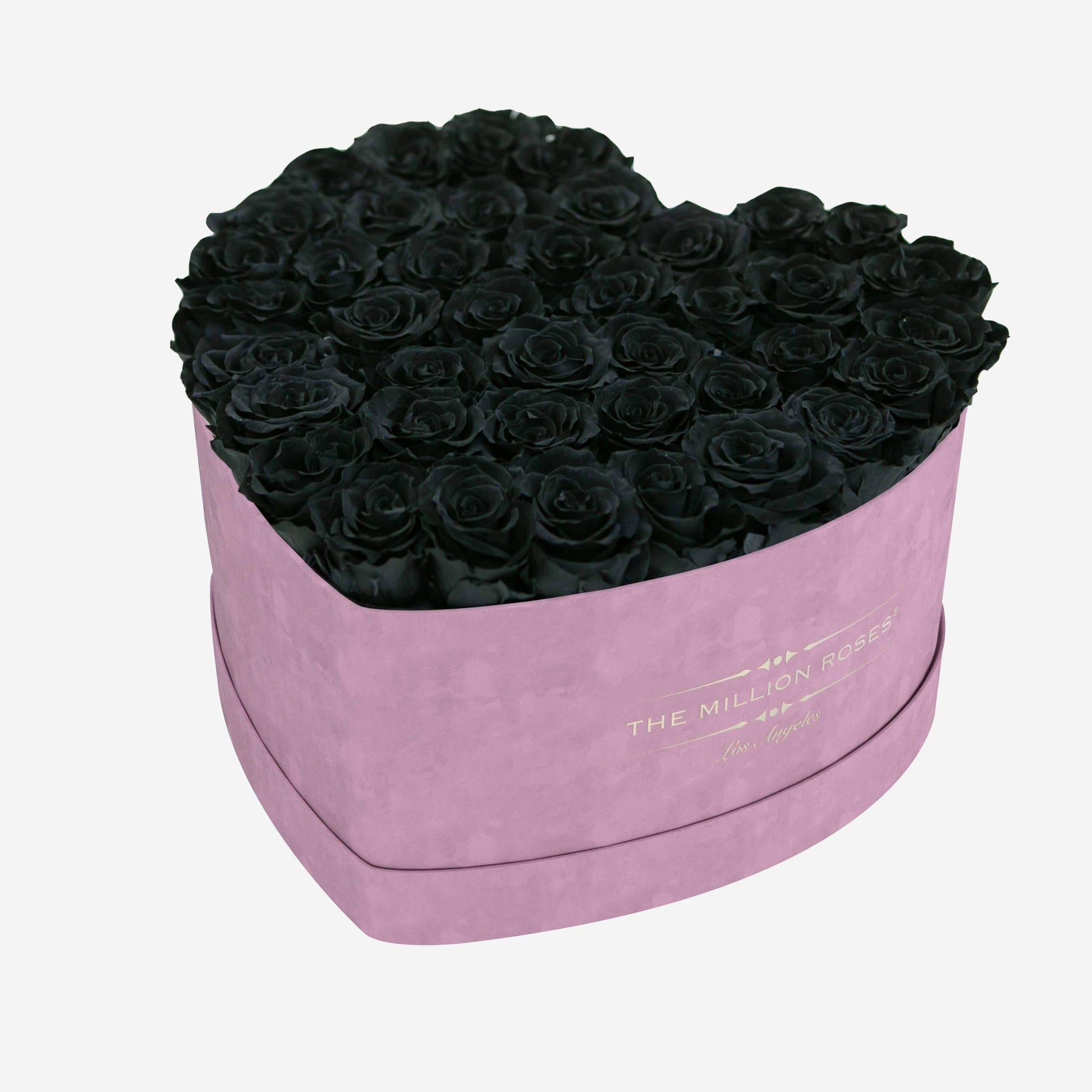 Heart Light Pink Suede Box | Black Roses - The Million Roses