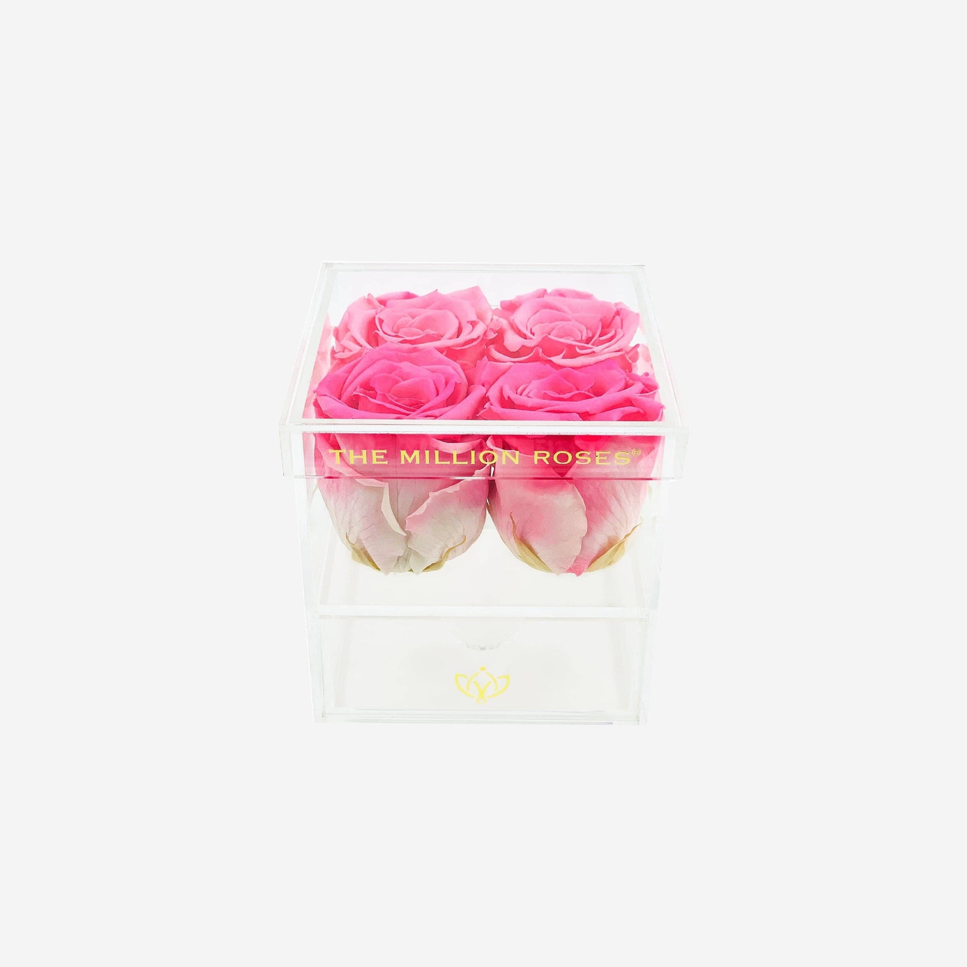 Boîte Acrylique Tiroir, 4 Roses Rose Foncé