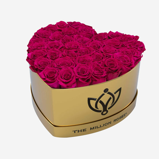 Heart Mirror Gold Box | Magenta Roses - The Million Roses
