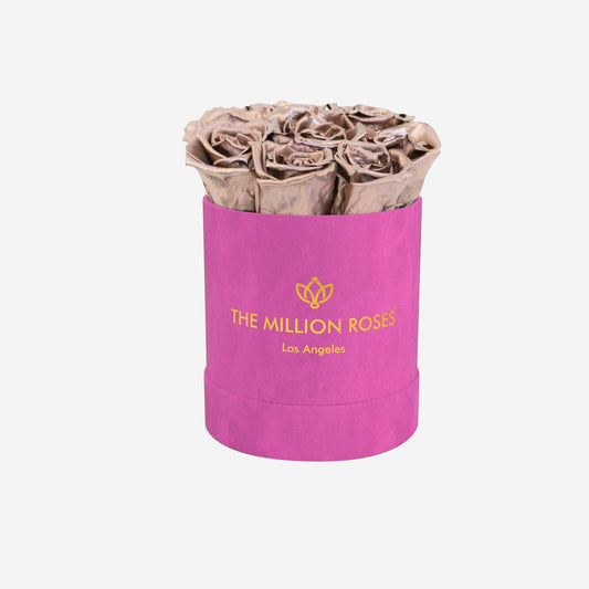 Basic Hot Pink Suede Box | Rose Gold Roses - The Million Roses