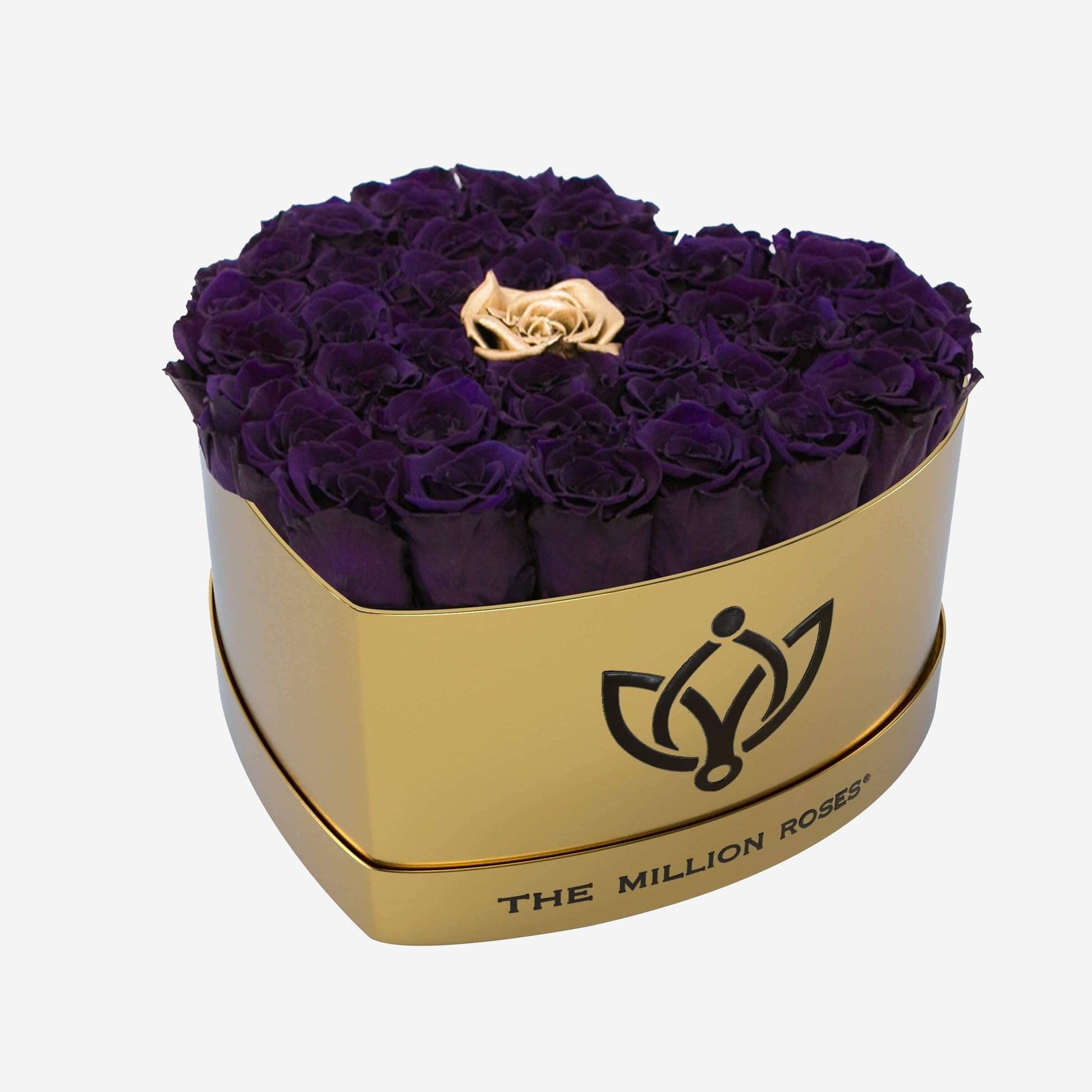 Heart Mirror Gold Box | Dark Purple & Gold Roses - The Million Roses