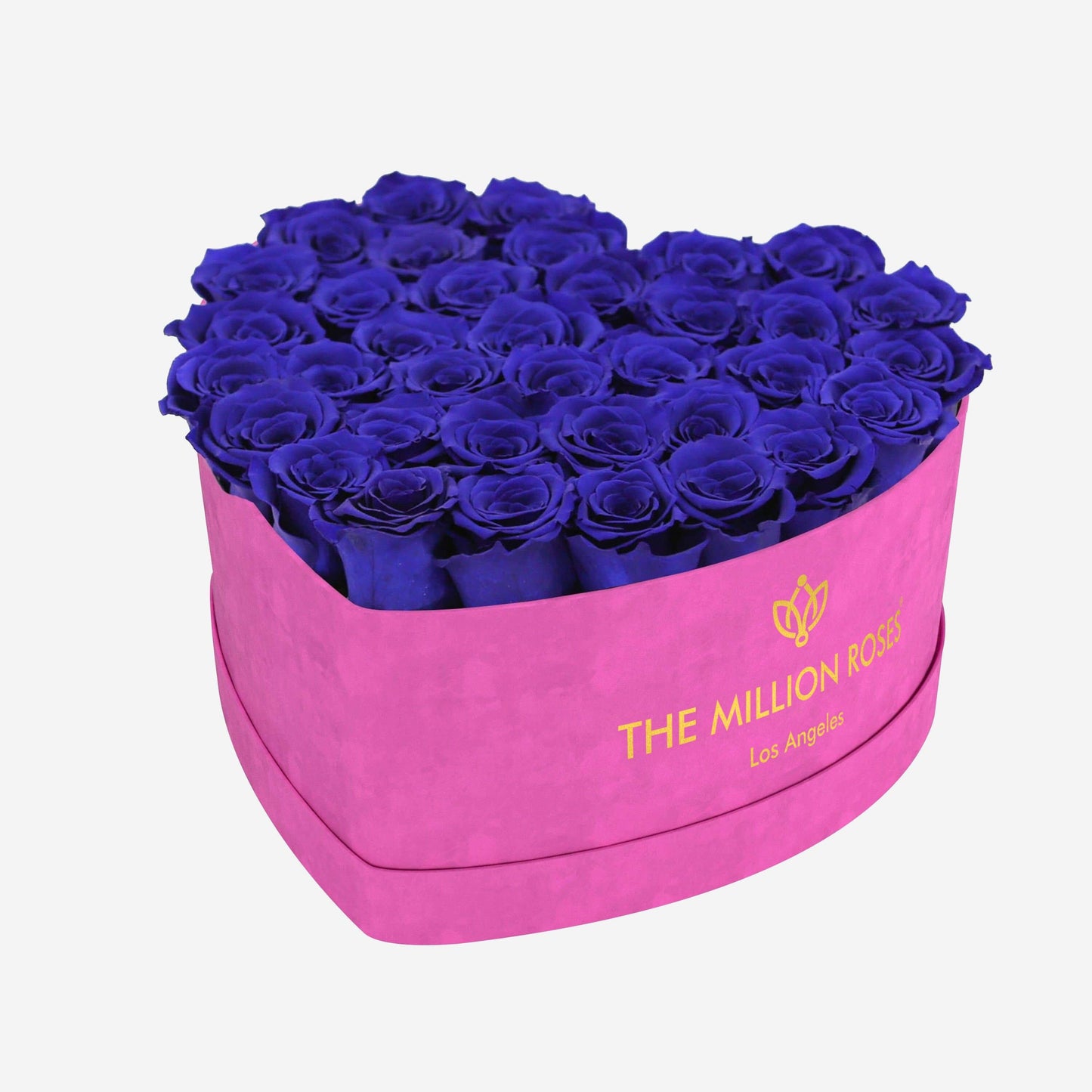 Heart Hot Pink Suede Box | Royal Blue Roses - The Million Roses