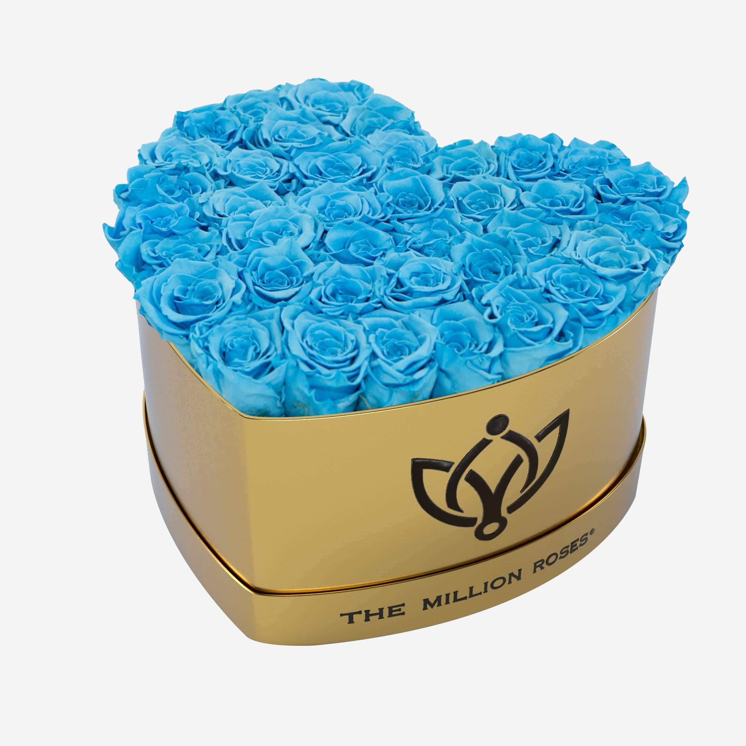 Heart Mirror Gold Box | Light Blue Roses | The Million Roses