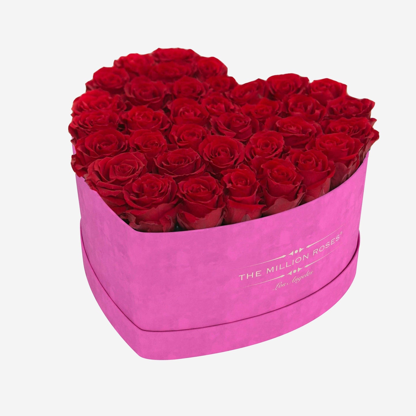 Heart Hot Pink Suede Box | Red Roses - The Million Roses