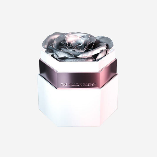 One in a Million™ White Hexagon Box | Silver Rose - The Million Roses