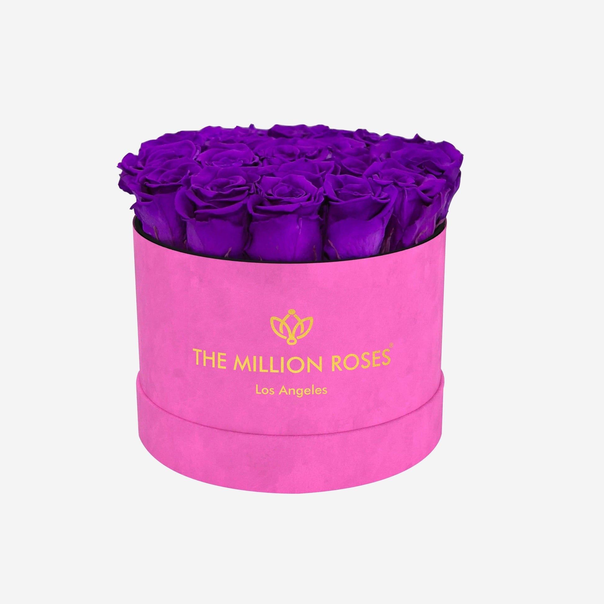 Classic Hot Pink Suede Box | Bright Purple Roses - The Million Roses